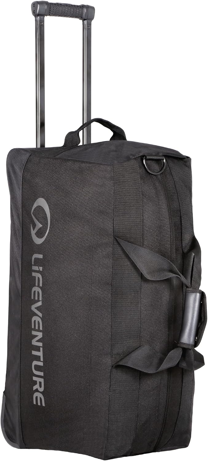 Lifeventure Expedition Duffle Bag with Tough Wheels, Travel Bags | 100 litres Capacity with Telescopic Handle & Rigid Base, Black, 100 Litre, Wheeled Duffle Bag With Hard Base