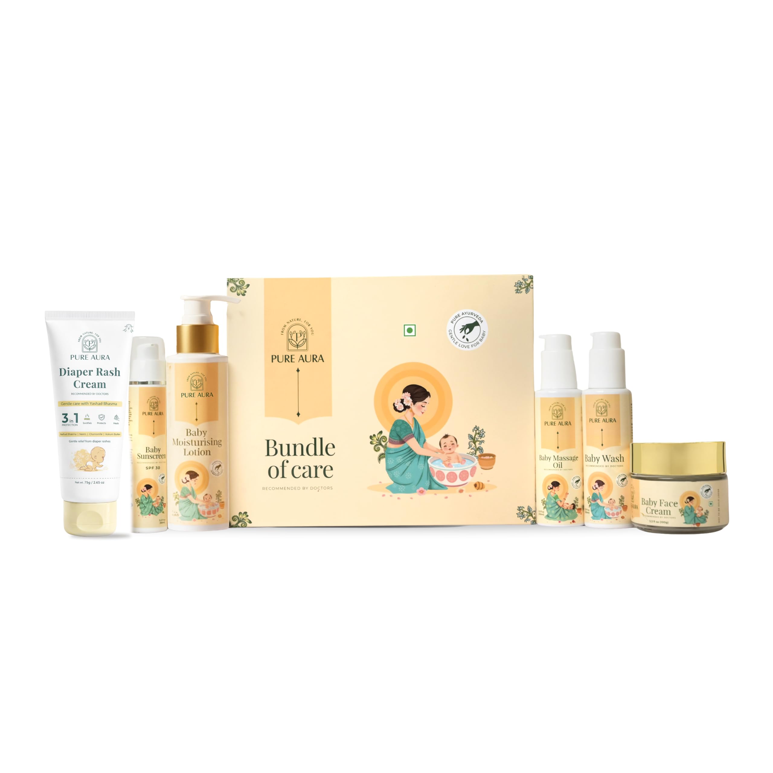 Pure Aura Baby’s 6-Month Skincare Kit | Ayurvedic Shampoo, Wash, Lotion, Sunscreen, Face Cream & Massage Oil | Complete Daily Care for Newborns & Toddlers-image-39