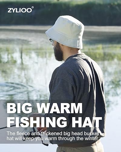 Miniatura 7 de Zylioo Sombrero de pescador de lana extragrande de gran tamaño,Sombreros de pescador cálidos de invierno reversibles,Sombrero de sol de pesca de