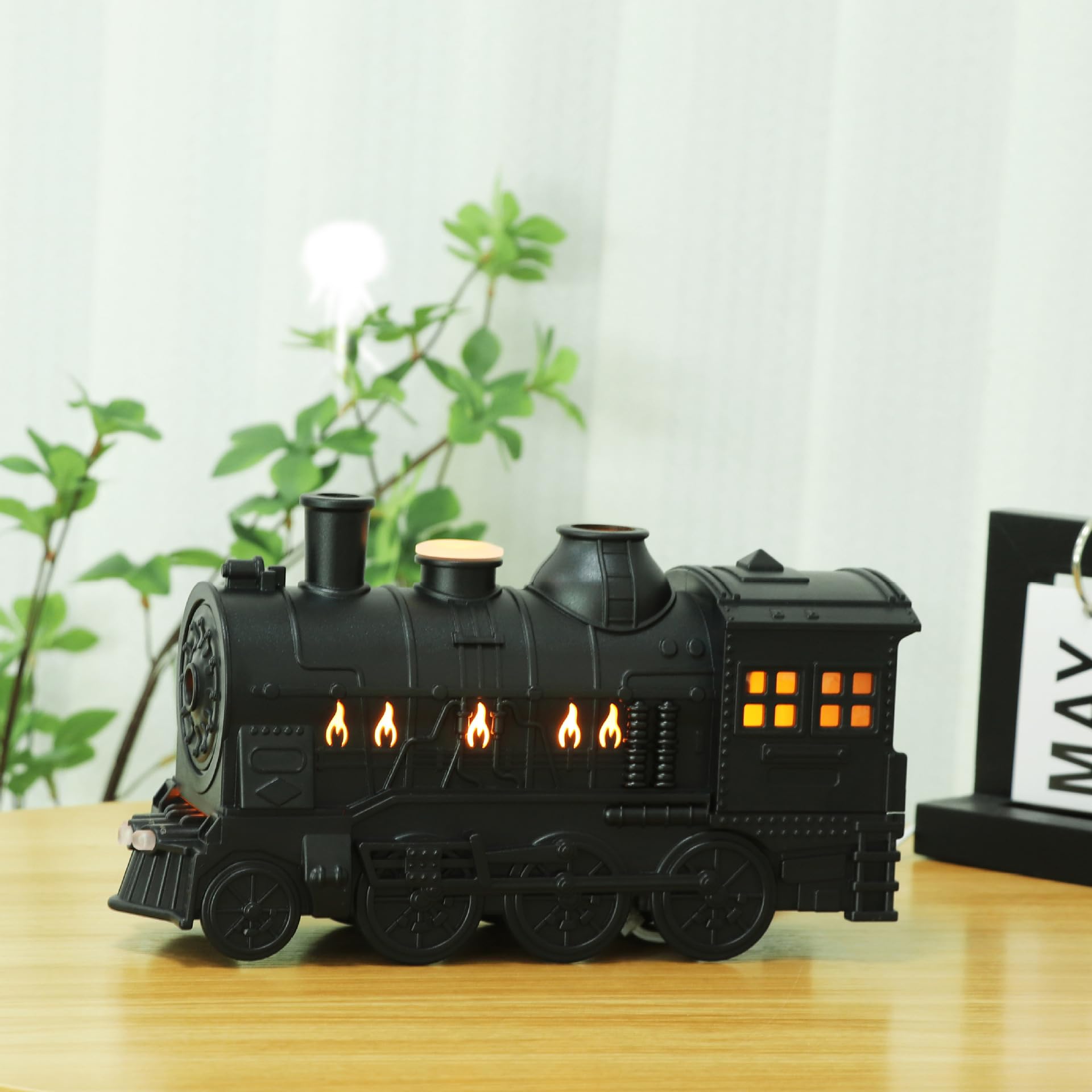 lyrlody Diffusore di Oli Essenziali a Forma di Treno, Umidificatore con Telecomando, 2 Modalità di Illuminazione, 100-240V, Spina Europea