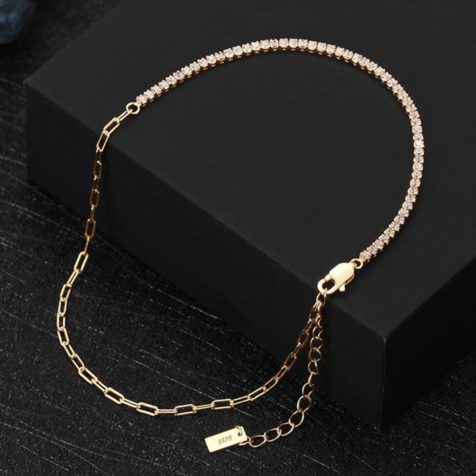 Cavigliera Donna Argento 925, Cavigliera Donna Estiva Catena A Doppio Strati Geometrico e Zirconi, Bracciali alla Caviglia da Spiaggia Piede Catena Cavigliere Regolabili per Donne