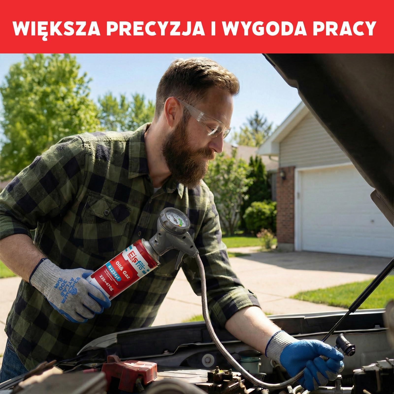 Zamiennik Czynnika Chłodniczego R134a Gaz 1x 235 g z Wężem i Adapterem HP/LP do Klimatyzacji – Napełnianie Klimatyzacji Samochodowej – Gaz R134a – Kartusz Gazu – ECO