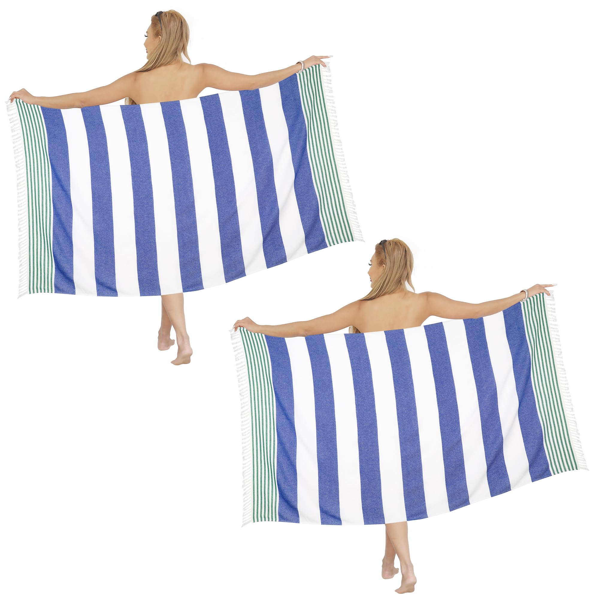 Dlebay Beach Towel 2 Pack, Sand Free Oversized 39 x 72, Turkish Quick Dry Towel, Lightweight Pool Travel Towel, Cool Beach Essentials Super Absorbent