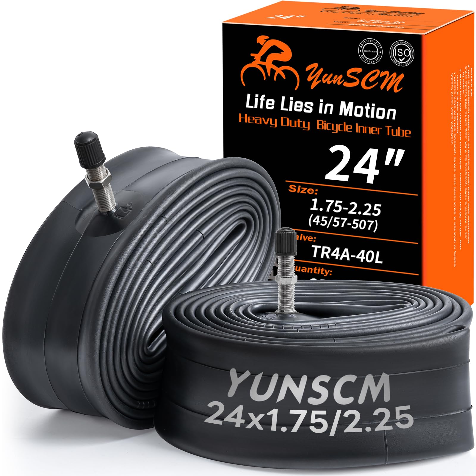 2-PCS 24" Heavy Duty Bike Tubes 24X1.75/2.25 TR4A-40L 45/57-507 24" Bicycle Tubes Compatible with 24X1.75 24X1.95 24X2.0 24X2.10 24X2.20 24X2.125 24X2.25 Bike Tire Tubes