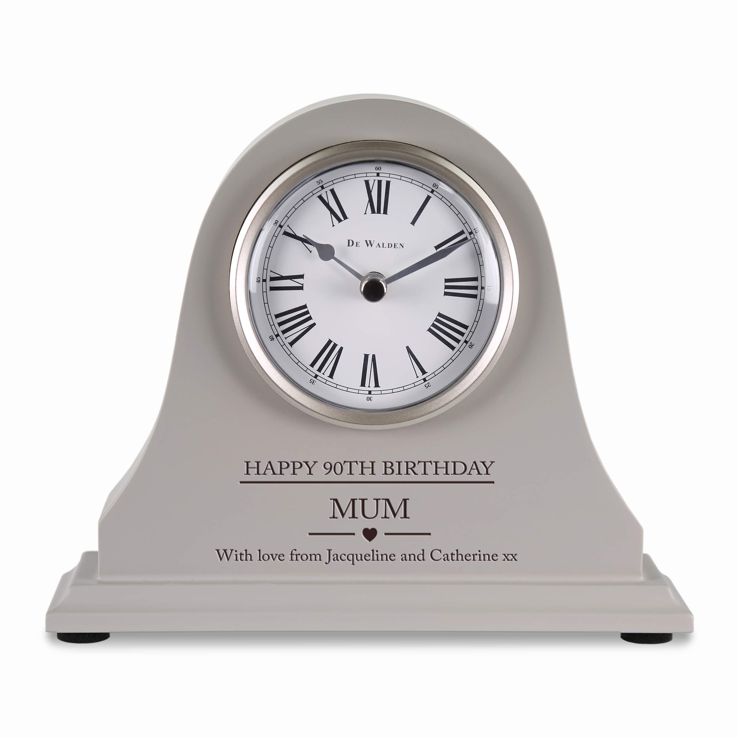 De Walden Girls Grey Clock In Cardboard Box Mum's 90Th Birthday Personalised Engraved Grey Mantel Clock Gift Ninetieth Gifts For Mum
