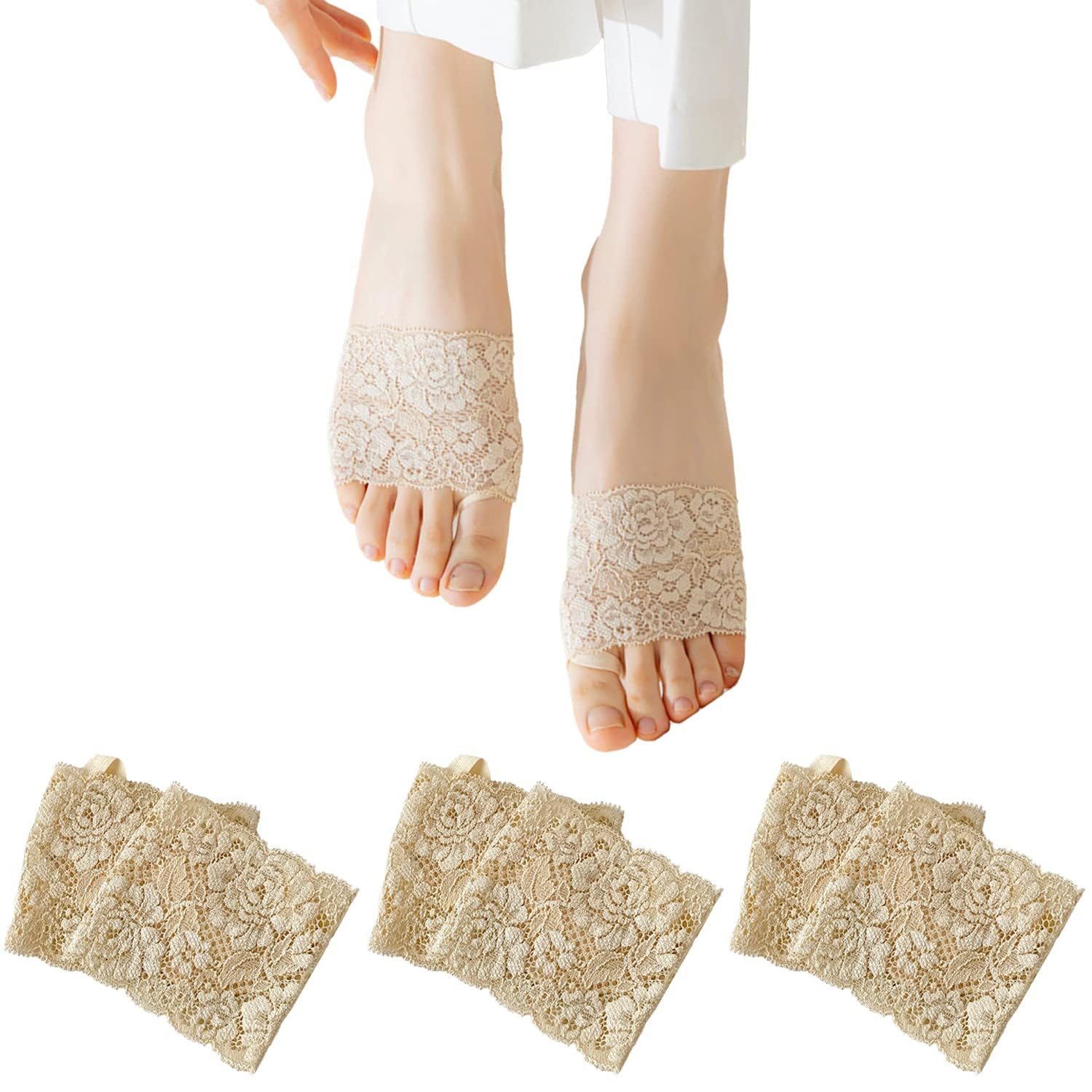 Socks Five Finger Half Socks, Non-slip Invisible Toe Separated Socks, Women s Non Slip Half Toe Cover, Socks for High Heels Sandals Flats Boots, 2 Designs 8 Pairs