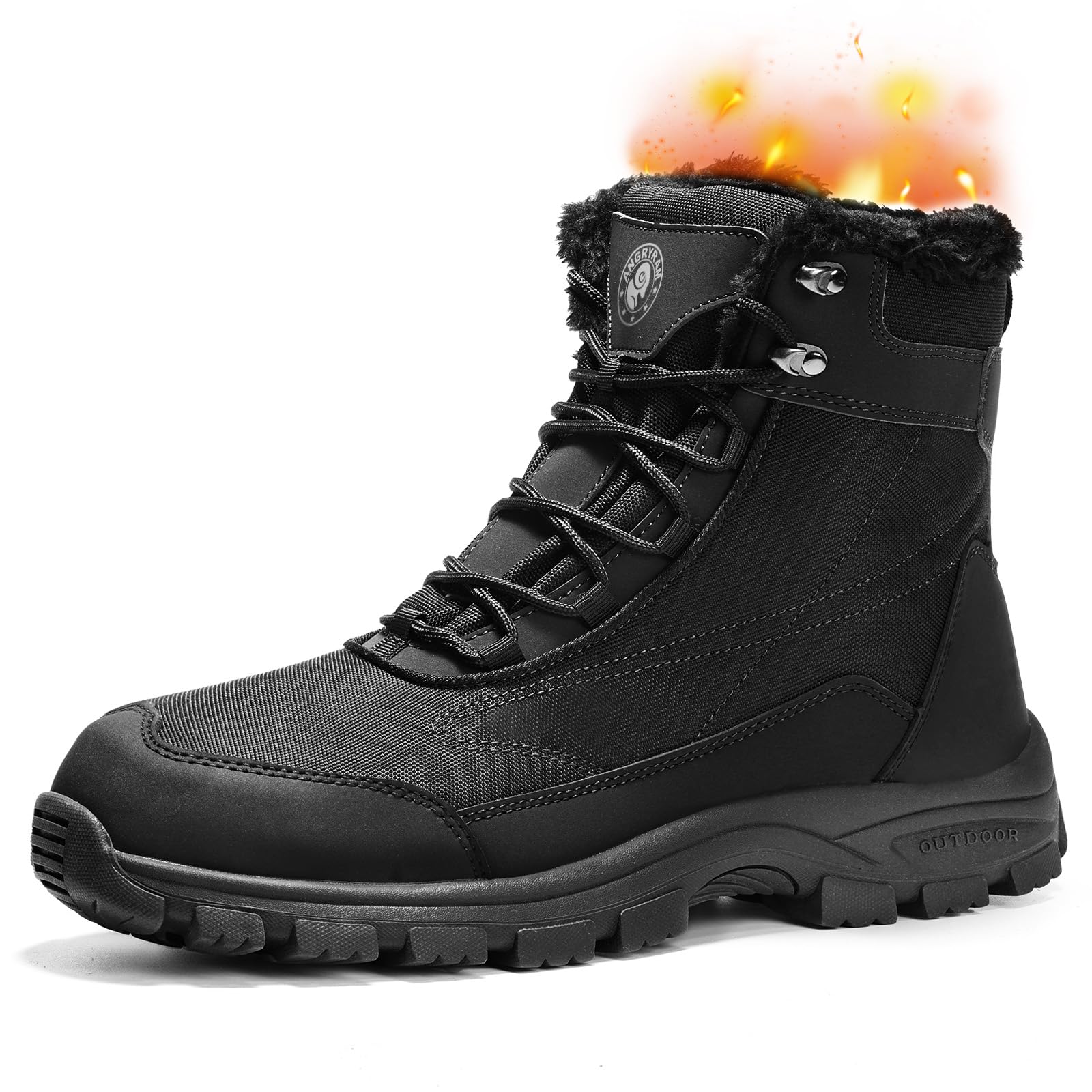 ANGRYRAM Winter Sicherheitsstiefel Herren Wasserdicht Warmen Gefüttert Stahlkappe Schneestiefel rutschfeste Hohe Winterschuhe Herren
