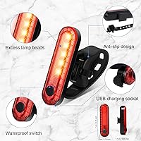 Vista 2 de Luz trasera para bicicleta, 5 LED, luz trasera recargable, luz trasera de bicicleta, intermitentes de seguridad parpadeantes, 4 modos (juego A)