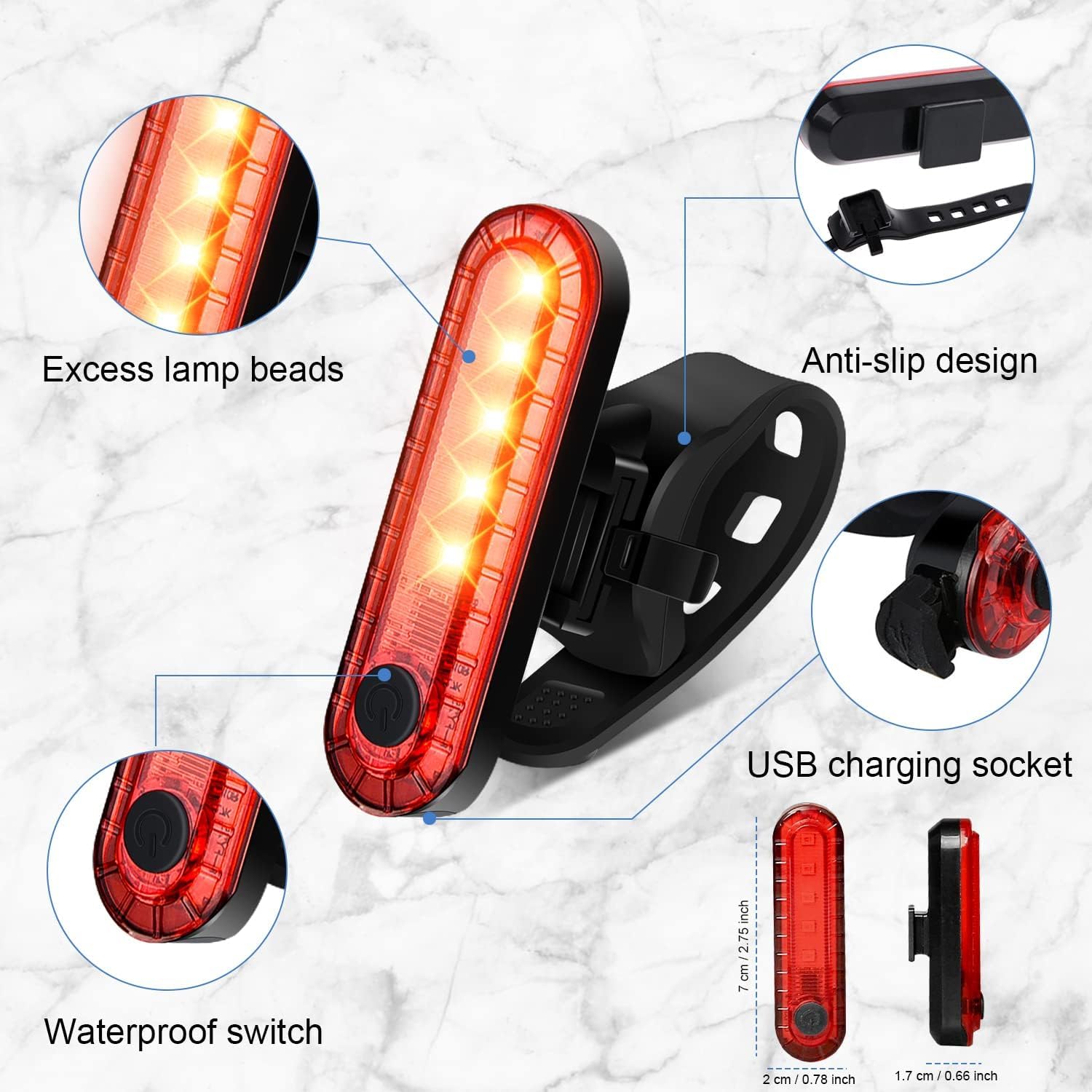 Feux Arriere Vélo - 2 Pièces Eclairage Arrière Vélo, USB