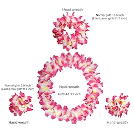 BAJOTAL Hawaiian Luau Hula Grass Skirt with Large Flower Costume Set for Dance Party Decorations Favors (32 - Pink)