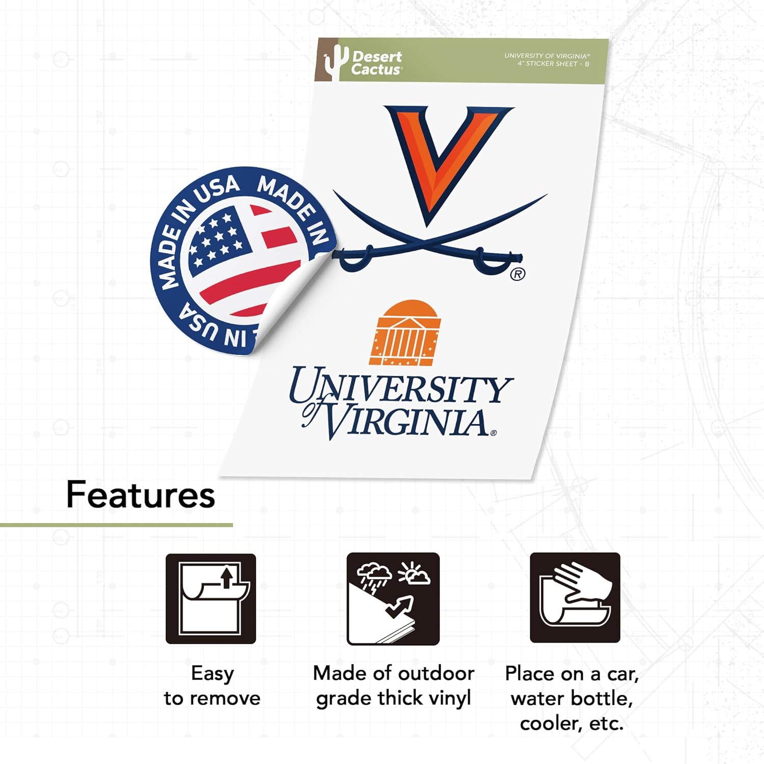 Desert Cactus University of Virginia Sticker Cavaliers UVA Vinyl Decal Laptop Water Bottle Car Scrapbook (4 Inch Set VB) - Image 4