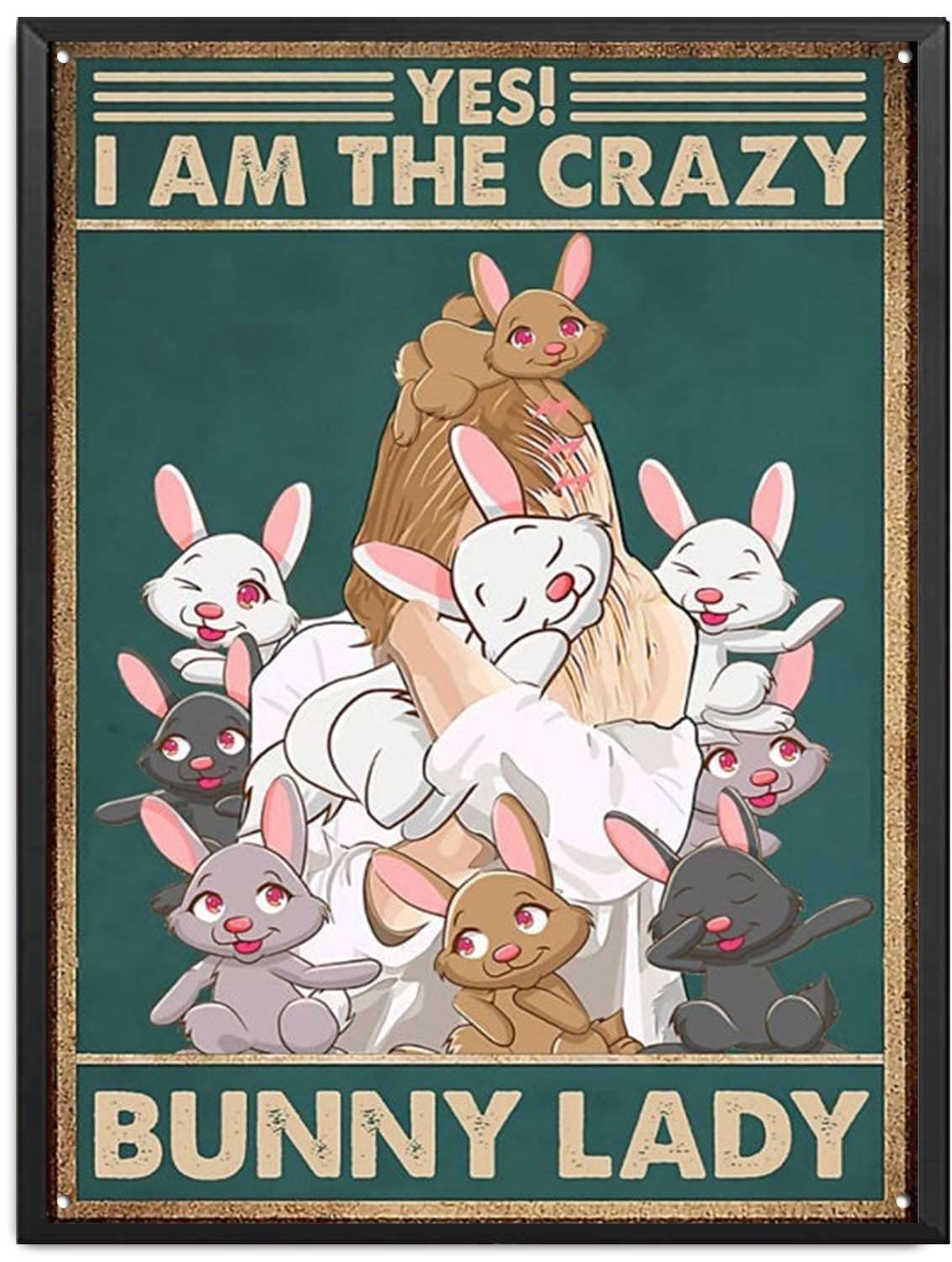 Vintage Tin Signs Crazy Bunny Lady Rabbit Signs, Rabbit Wall Art, Gift for Bunny Lady Lover, Bunny Lady Art Prints, Bunny Lady Wall Decor A06q Vintage Tin Signs for Bathroom