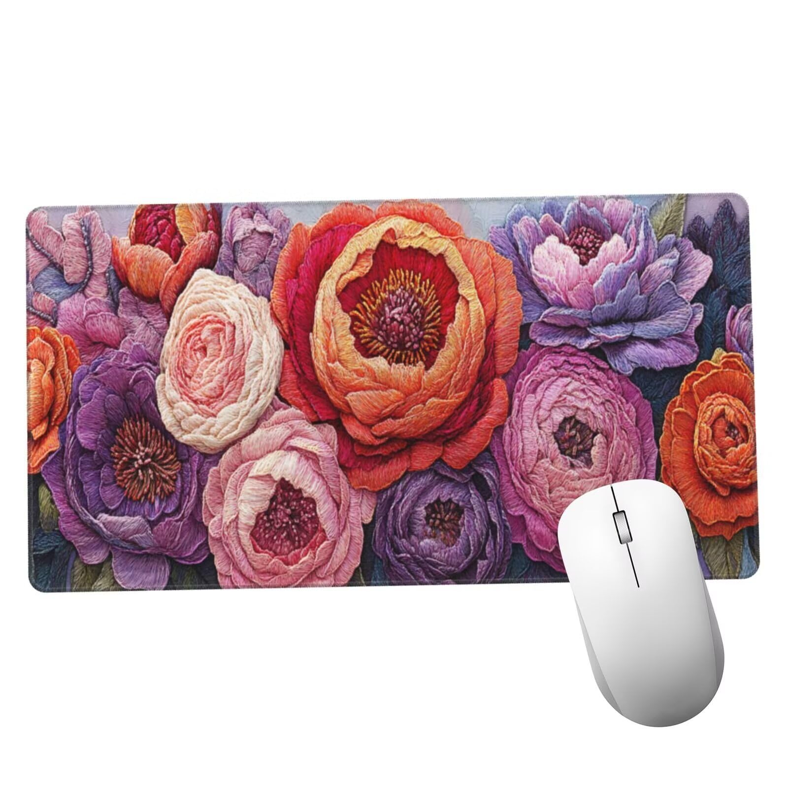 Fioletowa podkładka pod mysz XXL kwiat mata na biurko 1600 x 800 x 3 mm zmywalna podkładka do gier na laptopa, z antypoślizgową gumową podstawą do gier, komputera, personelu biurowego Y819