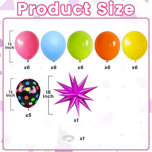 Miniatura 2 de Globos de discoteca de los años 80 y 90, globos de punto neón de color rosa intenso, azul, verde, naranja, amarillo, globos de papel de aluminio con