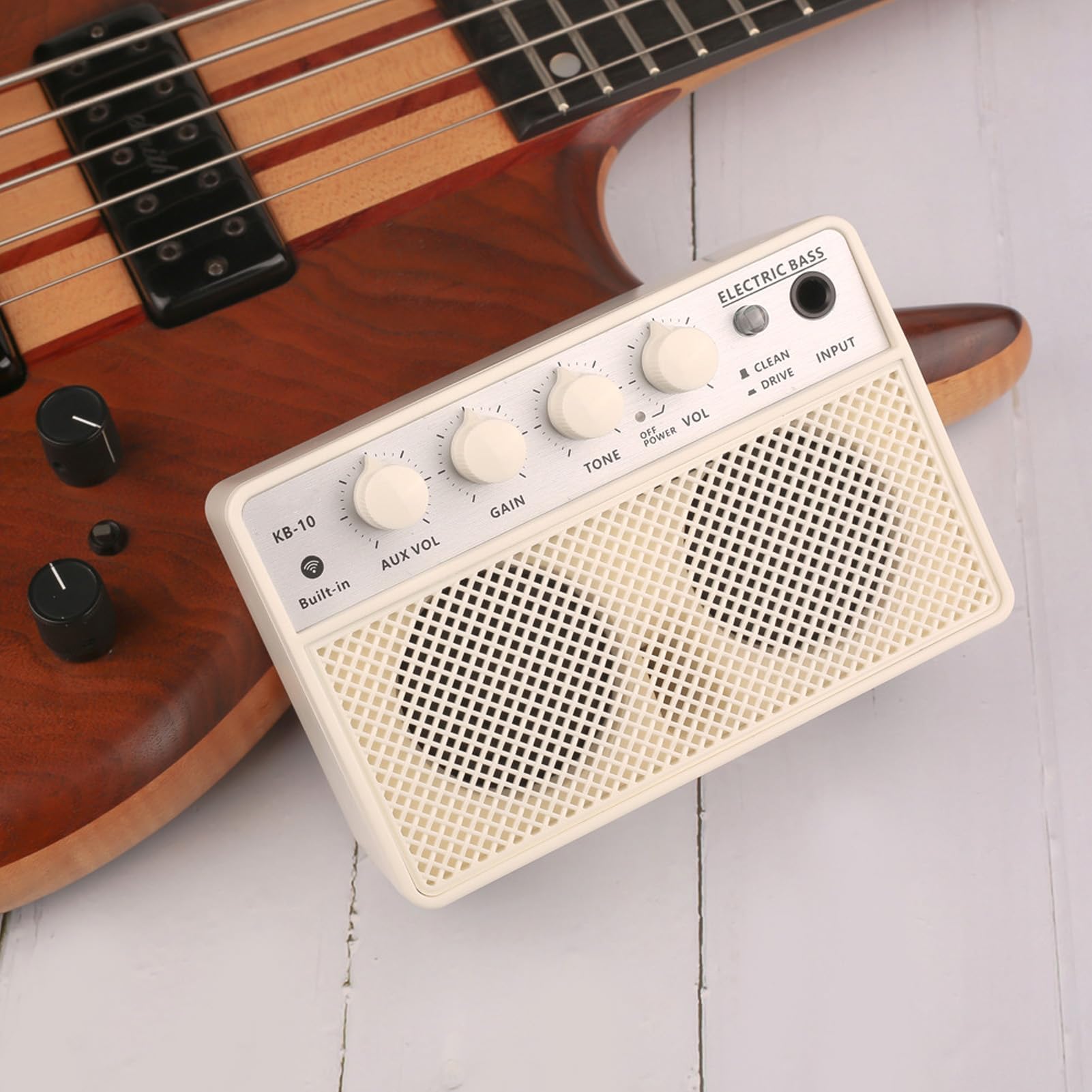 Altavoz de Graves Amplificador de Bajo 10W Recargable Portátil Dual Canal Bluetooth AUX Salida Auriculares Canal Limpio para Práctica y Exteriores