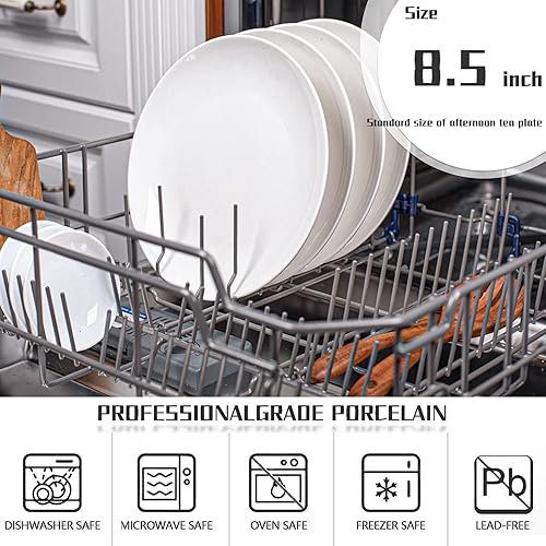 Miniatura 4 de Ygmackin Tienda - Juego de platos llanos blancos de 8 piezas, triple capa resistente al vidrio y al astillado, platos redondos ligeros, plato de