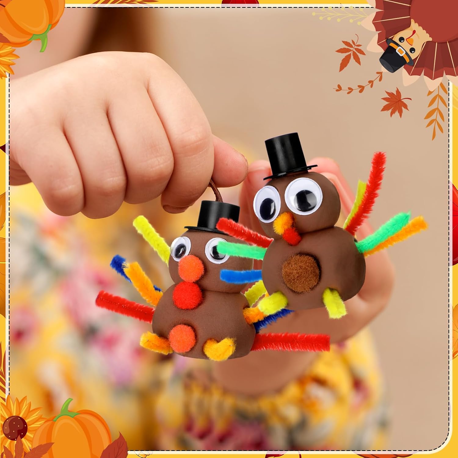 Shappy 24 Pack Thanksgiving Turkey DIY Craft Kits Fall DIY Turkey Air Dry Clay Modeling Autumn Indoor Decoration for Thanksgiving Fall Party Supplies
