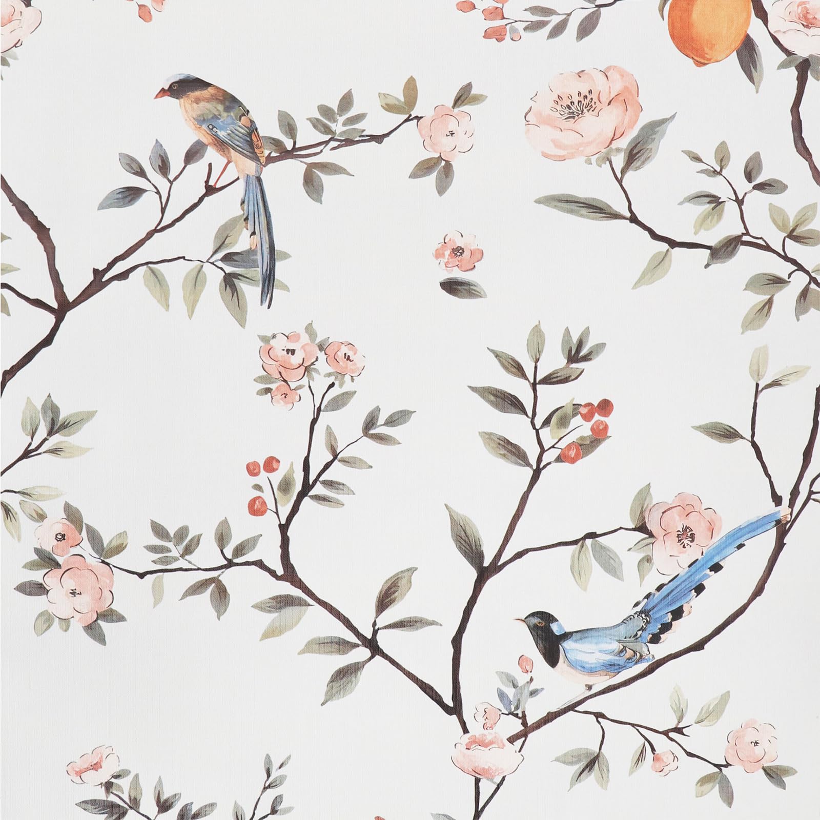 Pink Floral Wallpaper,44 x 500 cm Pink Flower and Blue Birds Green Leaf Plants Forest Wallpaper Pale Flower Boho Wall paper Self Adhesive Furniture Wrap for Living Room,Bathroom,Drawer,Cabinets — image 1