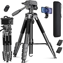 Lusweimi 187cm Kamera Stativ, Aluminium Reisestativ mit 360° Panorama Fluidkopf&2 QR-Platten für Sony/Nikon/Canon, Telefonstativ mit Handyhalter/Fernbedienung für Tiktok/YouTube/Vlog/Video (555+)