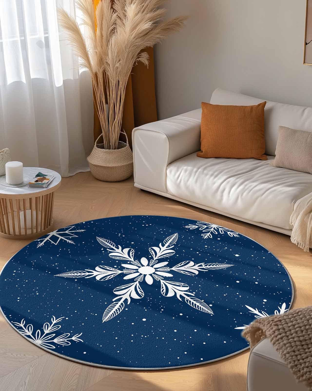 Amazon.com: White Snowflake Round Area Rug 5ft,Washable Outdoor