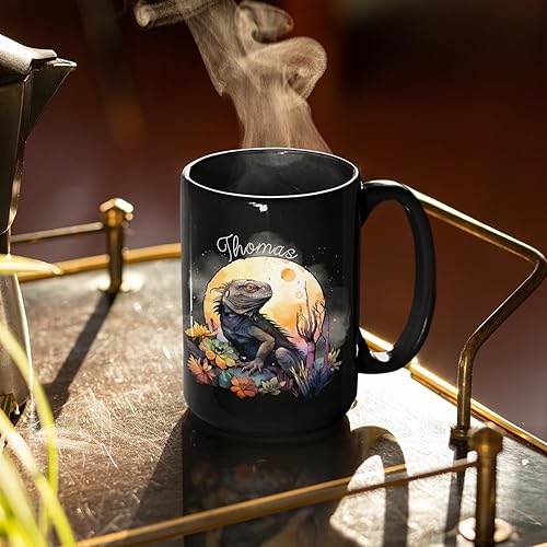 Miniatura 3 de Taza de cerámica de Iguana colorida personalizada, taza de café negra de iguana, taza de café de animales, regalos para cumpleaños, taza de té de