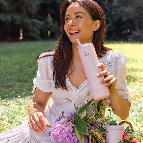 Vista 6 de BOTTLE BOTTLE Botella de agua aislada de 24 onzas con tapa de popote y asa para deportes, viajes, gimnasio, botellas de agua de acero inoxidable