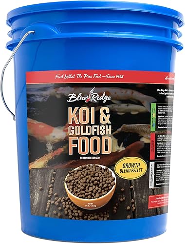 Blue Ridge Koi Fish Food - Alimento Koi de 316 pulgadas, fórmula de crecimiento grande y mini, alimento para peces de colores, alimento de pescado