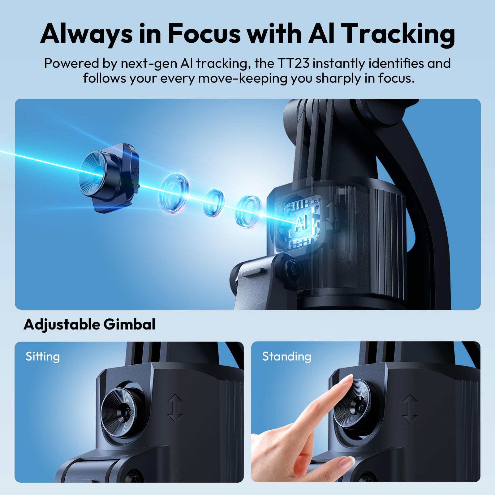ULANZI TT23M Auto-Tracking Smartphone Gimbal Stativ, Magnetisch Selfie Stick Bluetooth mit AI Gesichtserkennung, 360° Rotation, Gestensteuerung, Vlogging Tripod Kompatibel mit iPhone Android Actioncam