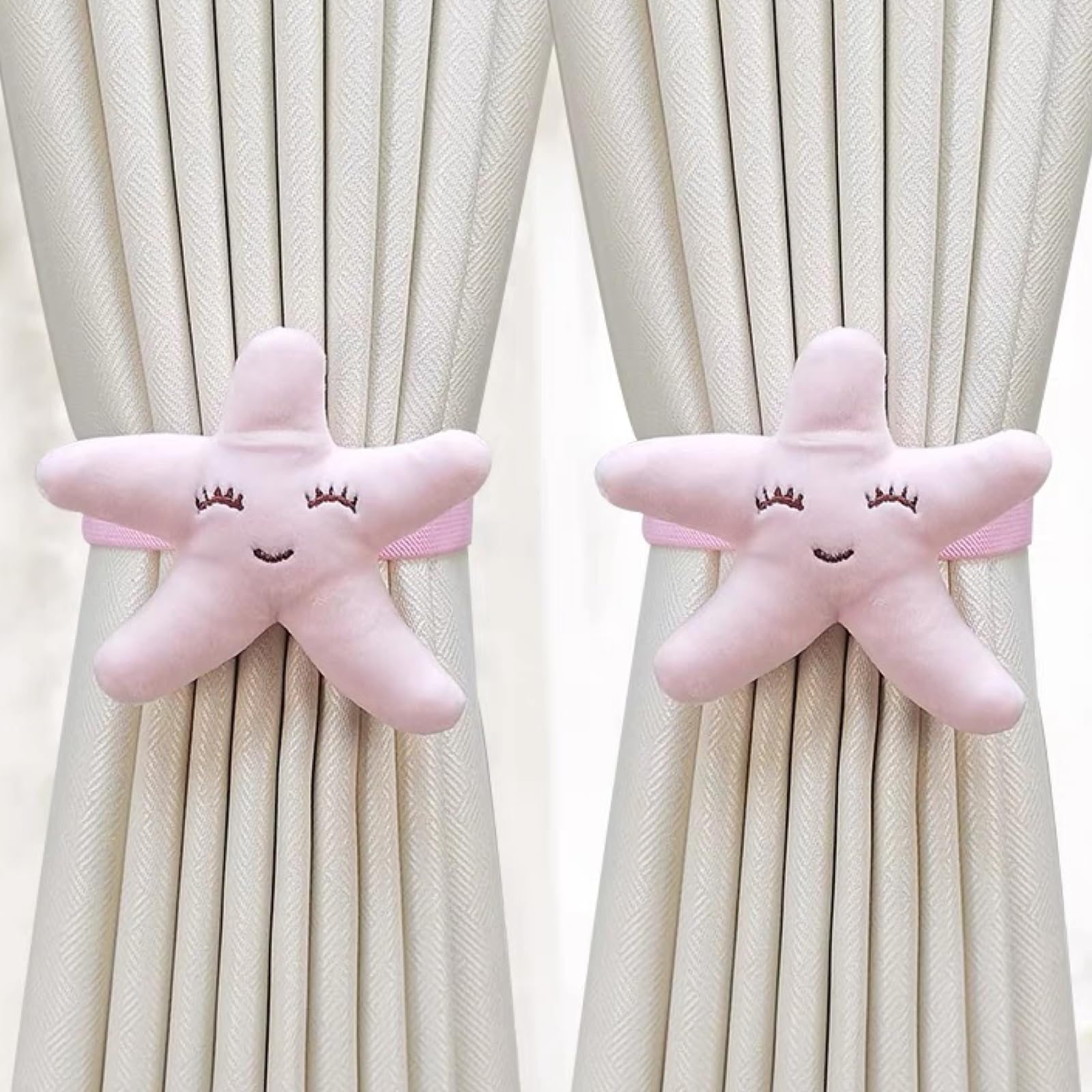 Uoocg 2 unidades de alzapaños con dibujos animados, correas de cortina, hebilla de cortina, ganchos para decoración de habitación infantil (estrellas de mar rosas)