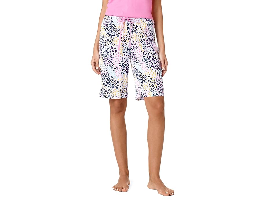 Hue Plus Size Spring Leopard Bermuda Sleep Shorts (White) Women's Pajama Big Apple Buddy