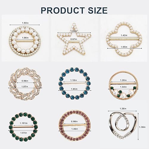 Miniatura 6 de Clips de camiseta 9 piezas, botón anudado de esquina de ropa, moda aleación perla diamantes de imitación círculo clip hebilla camisa redonda bufanda