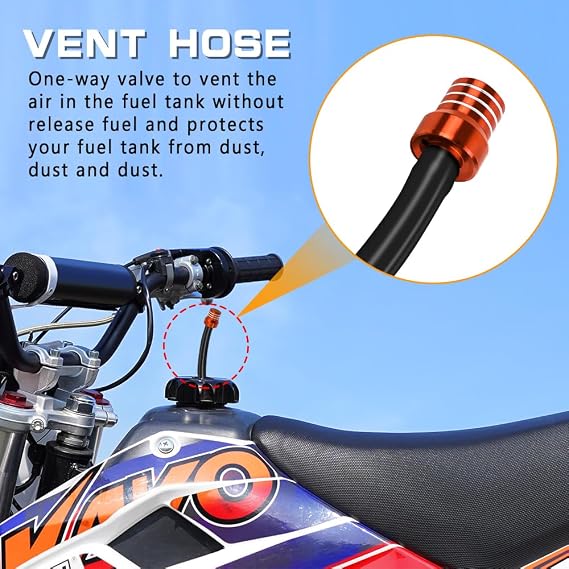 2PCS Breather Hose Gas Fuel Tank Cap, Gas Can Vent, CNC One Way Tank Valve Vent Tube with Aluminum Breather Valve, Fuel Cap Hose Tube for ATV CRF YZF KLX Pit Dirt Bike Motorcycle (Orange)