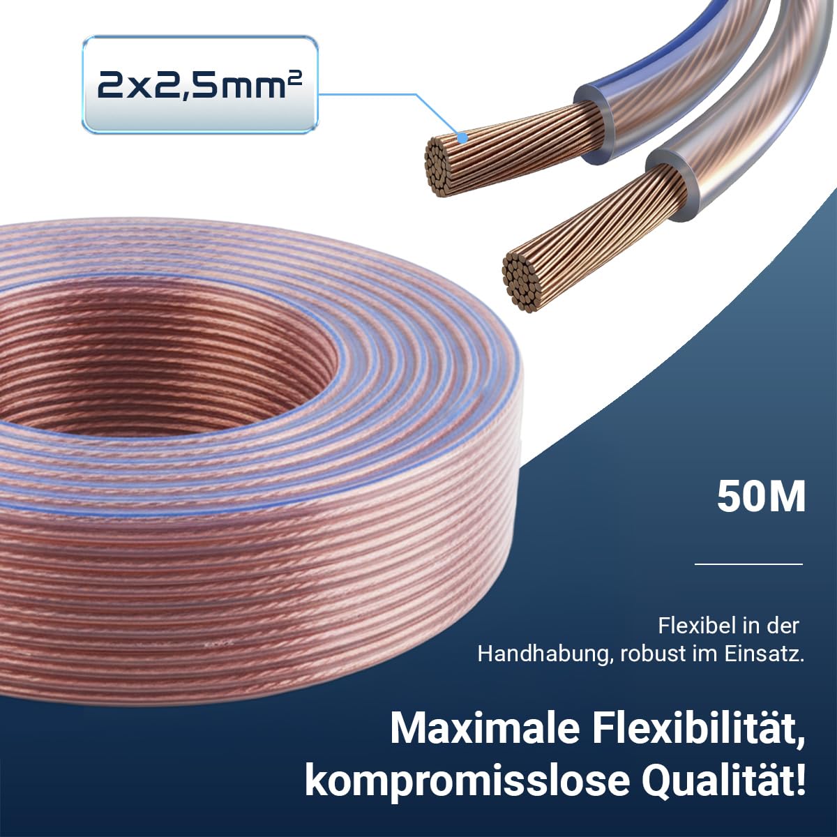Venton Câble d'enceinte HQ en cuivre 2 x 2,5 mm² (50 m, 2 x 2,5 mm²)
