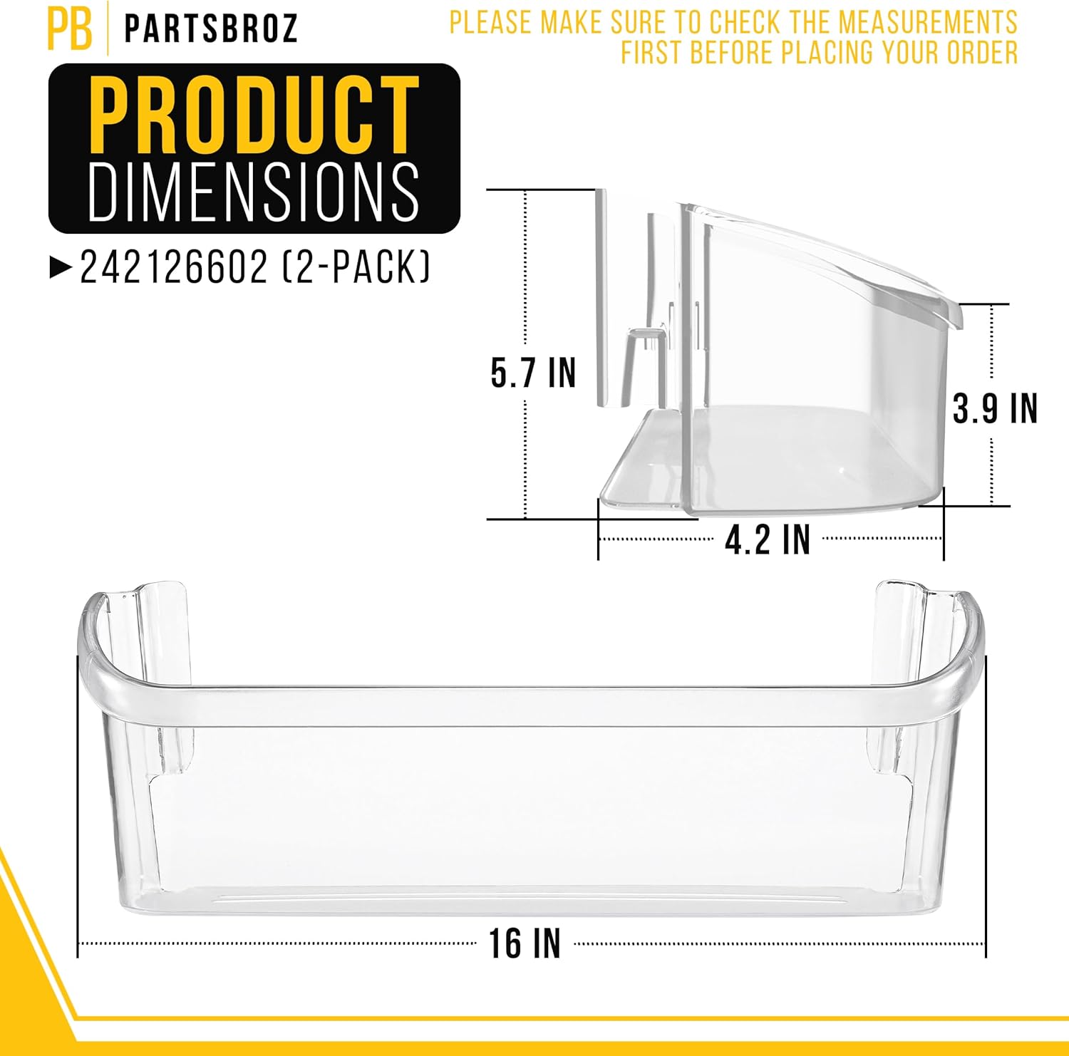 PartsBroz 242126602 Refrigerator Door Shelves Bottom Bin 2-Pack for Frigidaire Door Shelf Replacement Fridge Door Shelf Gallery LFSS2612TF0 LFSS2612TF4 FFSS2615TS0 FFSS2625TS0 FFSS2615TS5 FFSS2615TSO