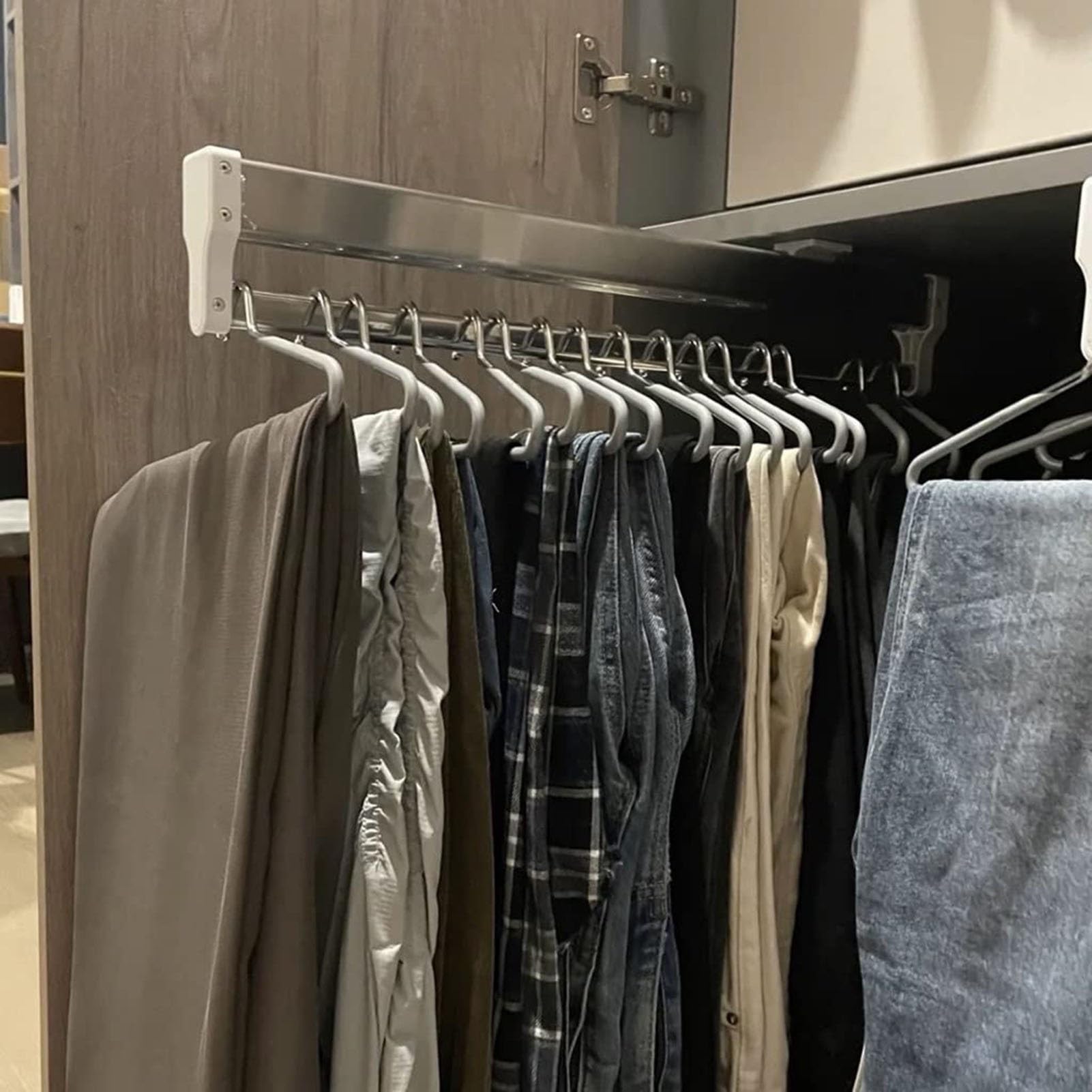 GLETSF Extendable Stainless Steel Closet Rod - Adjustable Pull Out Wardrobe Rail for Space Saving and Organized Clothes Hanging,One Color-600MM/23.6INCH