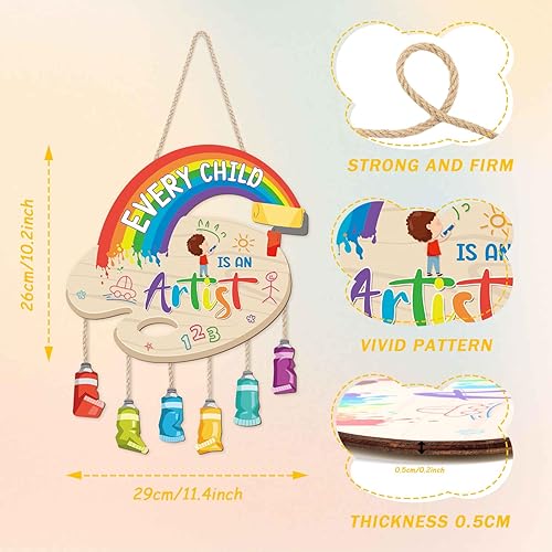 Miniatura 8 de LHIUEM Letrero de madera de crayón colorido (10 x 14 pulgadas), cita inspiradora con frase "Every Child is an Artist", arte de pared, multicolor de