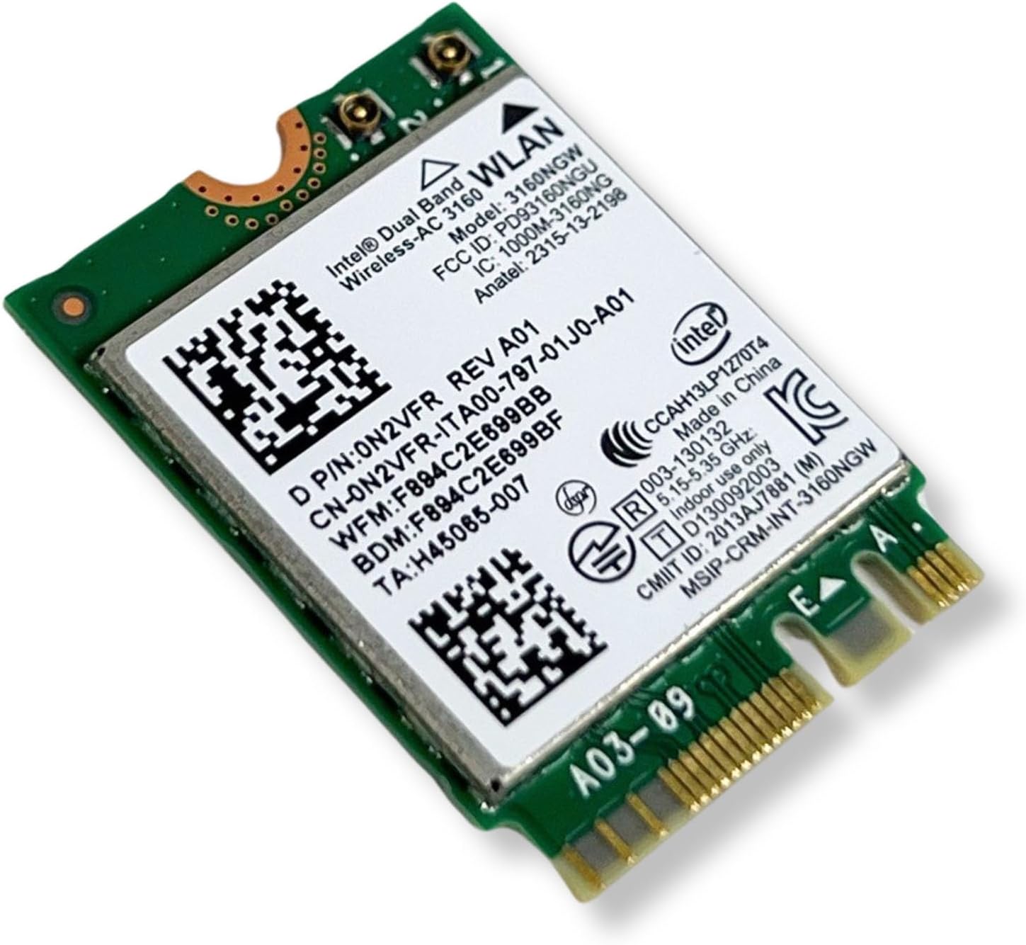 OEM Dell Intel Dual Band Wireless-AC 3160 Wifi & Bluetooth Card 0N2VFR N2VFR