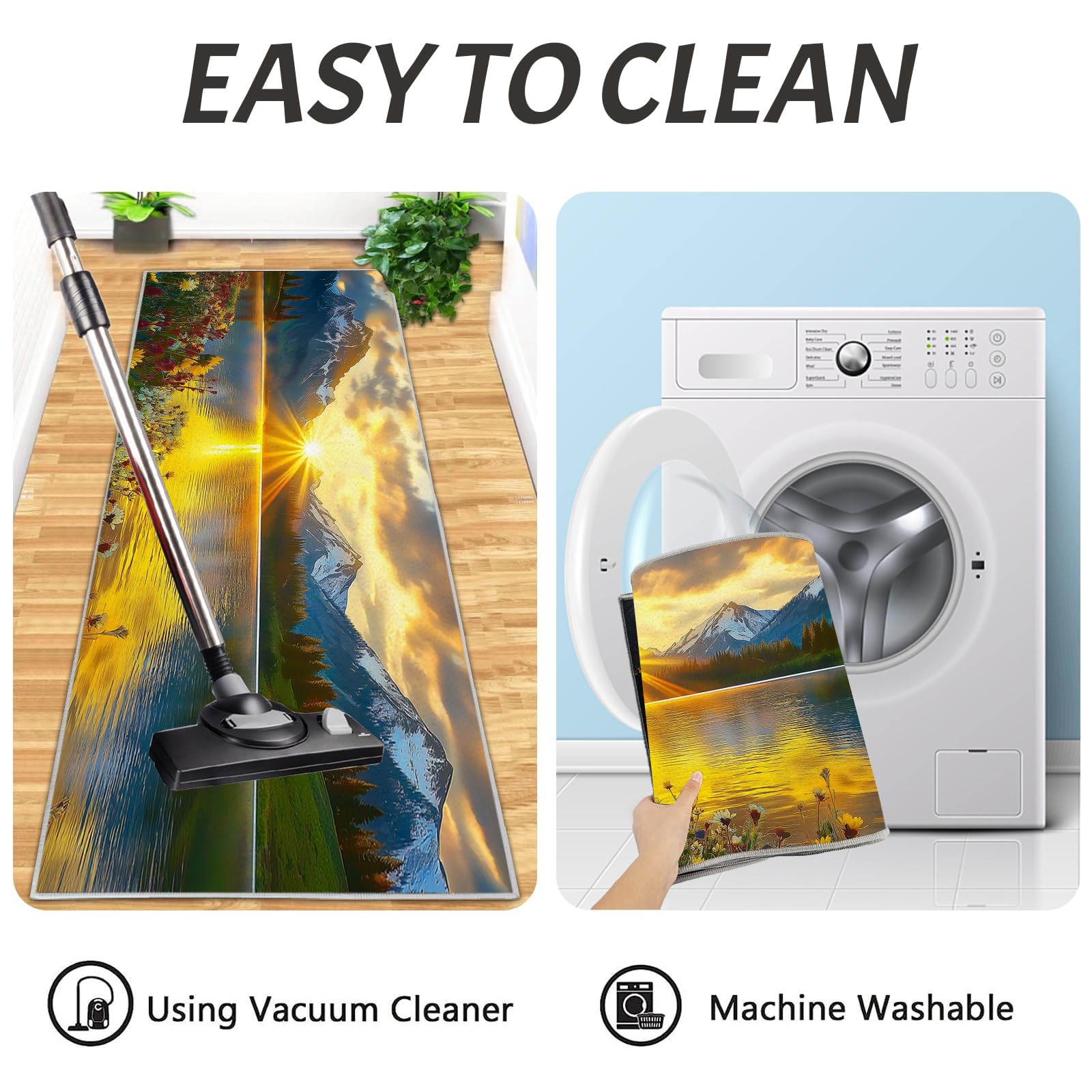 OFFSUM Ensemble de 2 Tapis de Cuisine Lavables Antidérapants 43x75 cm + 43x120 cm
