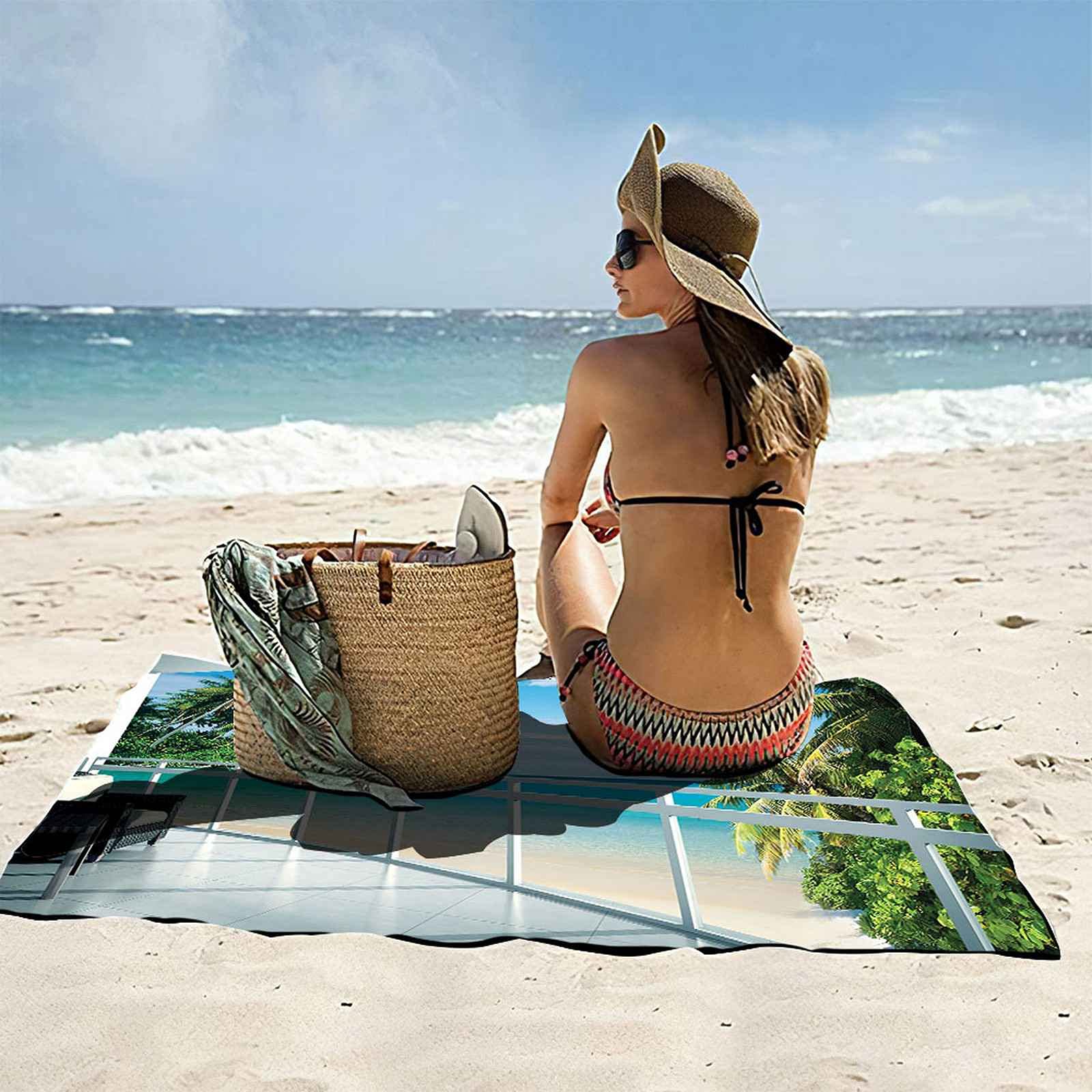 3D Drap De Plage Vue sur La Plage Serviette De Plage Microfibre Serviette Douce Les Voyages Couverture De Plage pour La Piscine Gym Camping Natation Pique-Niques en Plein 150x200cm
