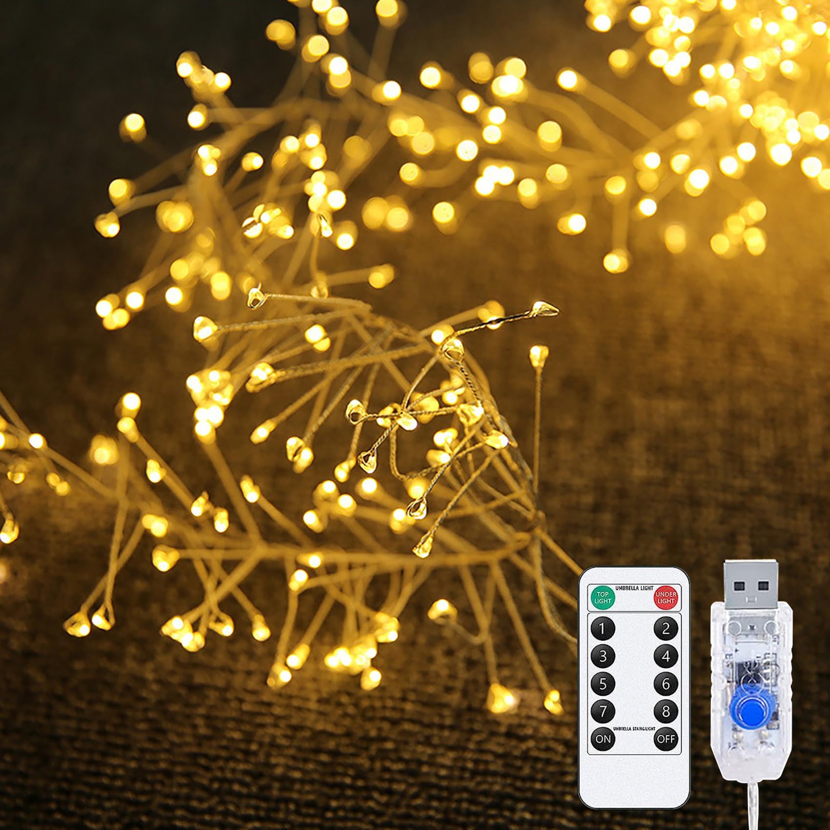 YUANYUYING Fairy Lights with Remote,20M 600 LED USB Powered Waterproof Starry Cluster Lights, Copper Wire Firecracker String Light for Christmas Tree, Bedroom, Wedding, Garden Decor (Warm White) — image 1