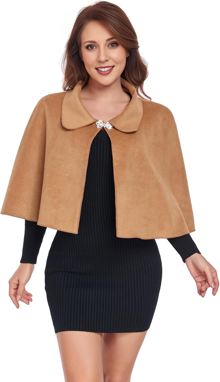 Women Capelet Shawl Short Cloak Cape Warm Poncho Fall Winter Soft Shawl Cover Up