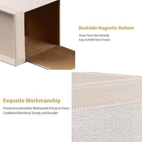 Miniatura 6 de Funda cuadrada de cuero PU para caja de pañuelos con bandeja de almacenamiento, moderno soporte decorativo para pañuelos para tocador de baño, mesas