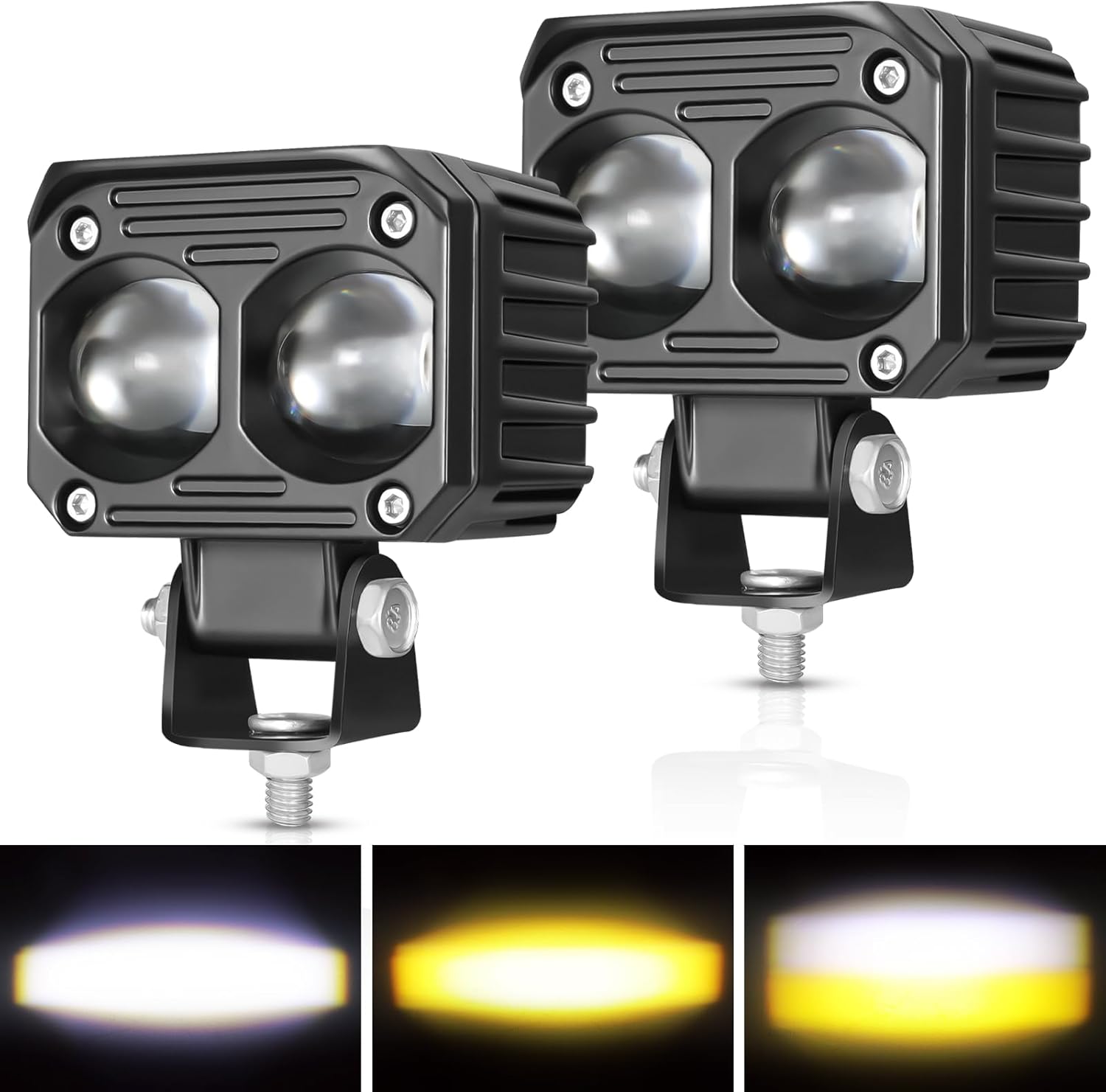 OFFROADTOWN LED Motorcycle Driving Fog Lights, 2.5 Inch 2PCS 40W Dual Color LED Pods Spot Off Road Driving Lights Ditch Light Fog Light for Motorcycle ATV UTV SUV Trucks Boat