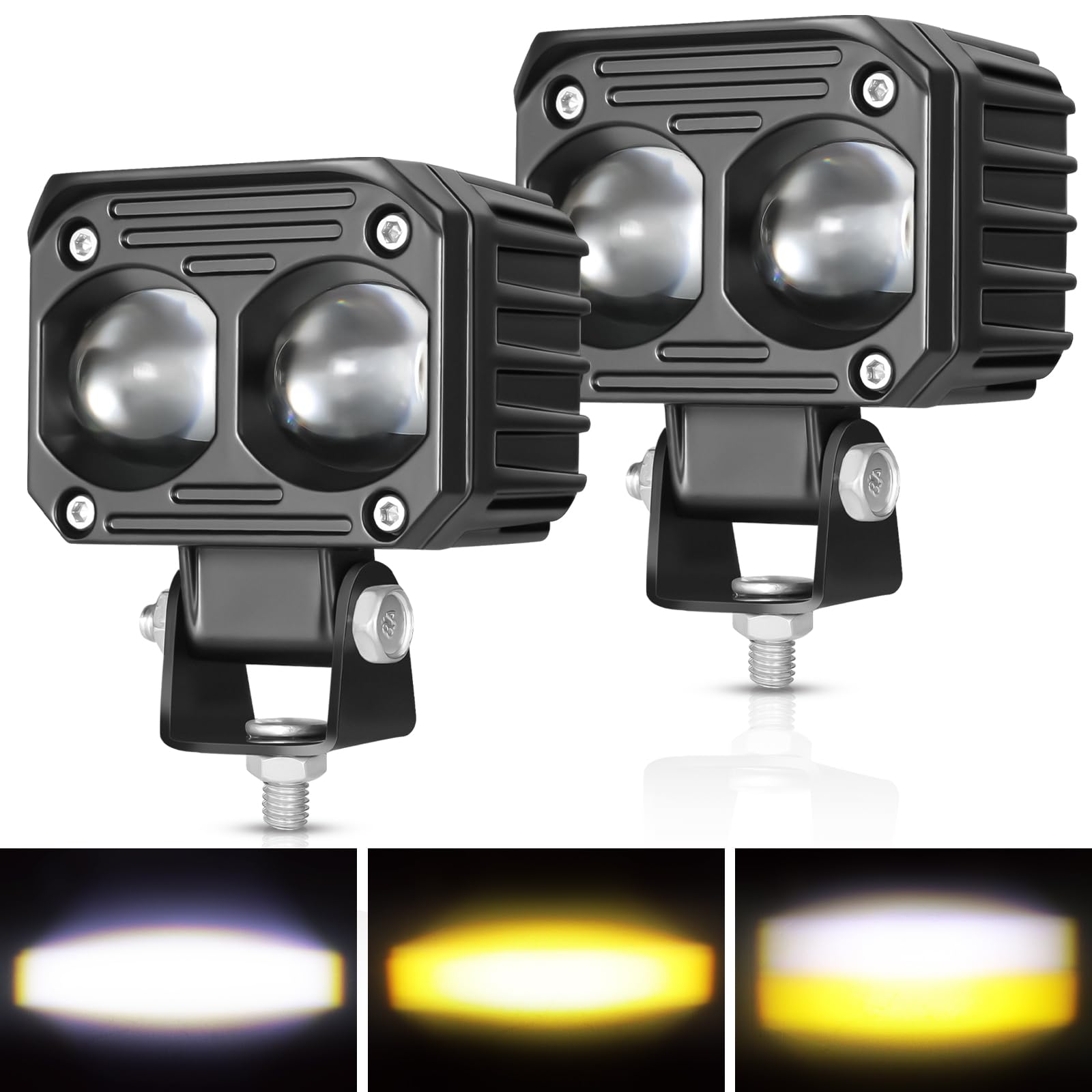 OFFROADTOWN LED Motorcycle Driving Fog Lights, 2.5 Inch 2PCS 40W Dual Color LED Pods Spot Off Road Driving Lights Ditch Light Fog Light for Motorcycle ATV UTV SUV Trucks Boat