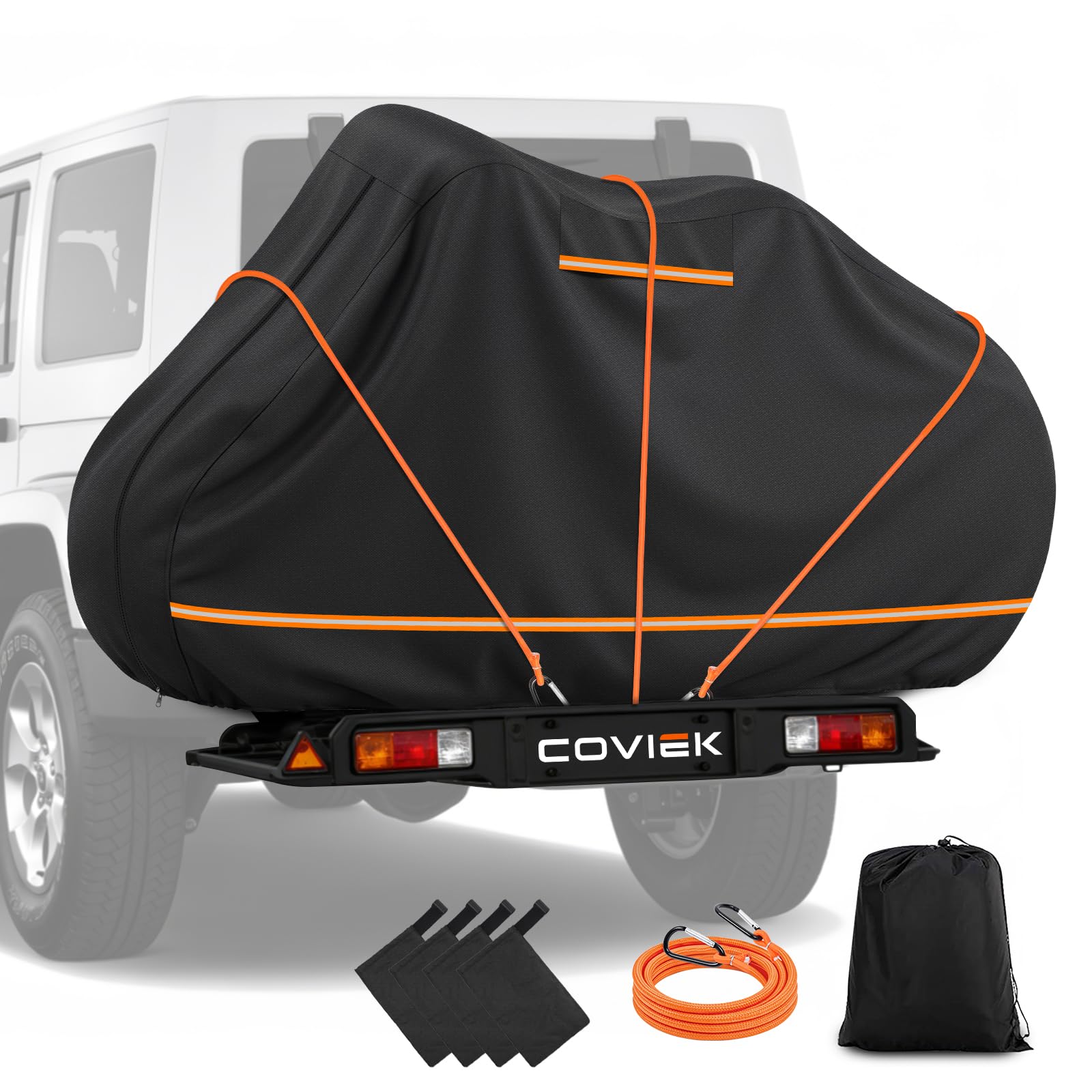 Telo Copribici per Camper 2 Bici in 420D Impermeabile Fodera Cotone | Telo Copri Bicicletta da Esterno, Copribicicletta Esterno e Antivento per Trasporto con 2 Corde Elastiche e 4 Coprimanubrio