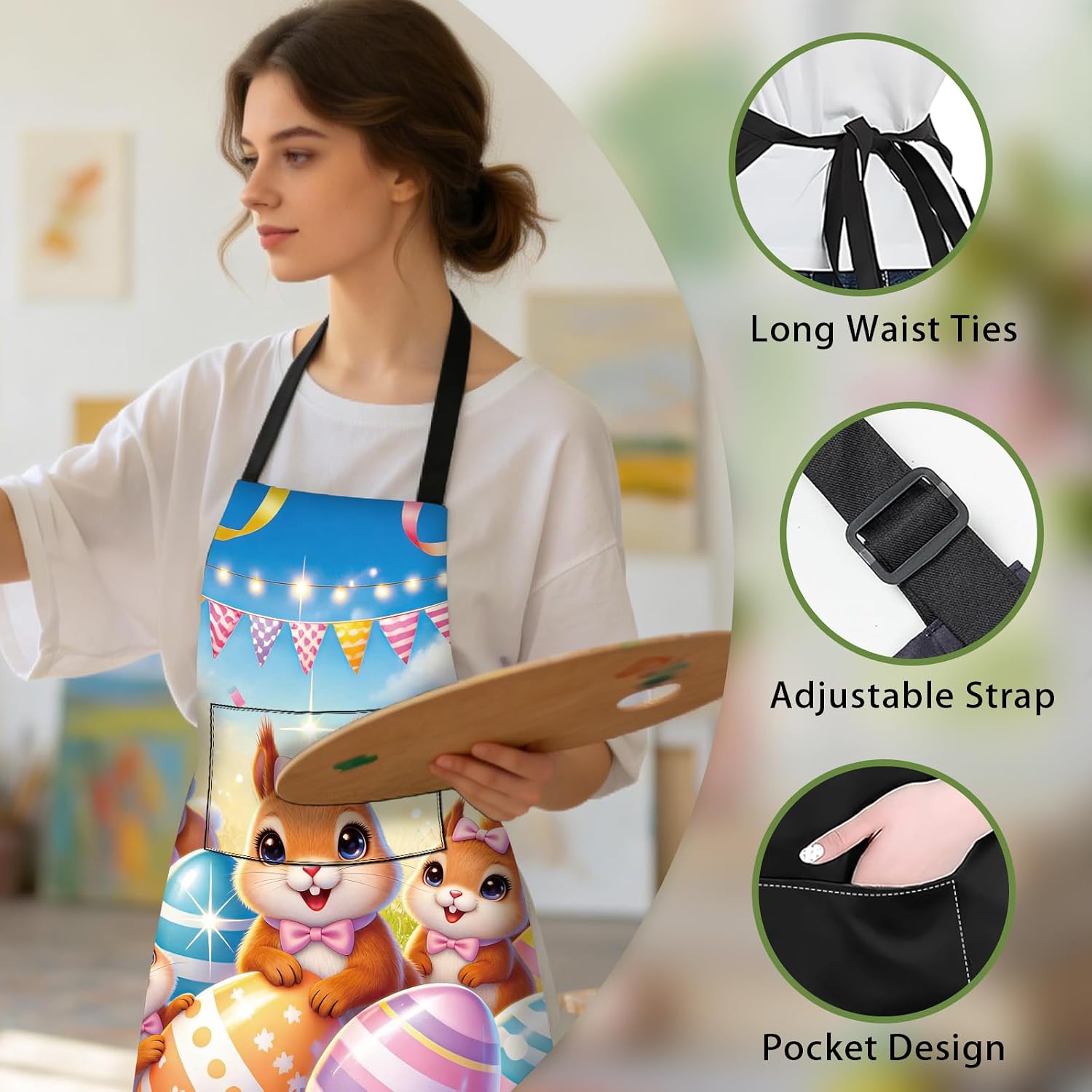 Nuxovilar Polyester Bunny Aprons for Women, Aprons for Women with Pockets 26.7×30.7 Inch for Cooking Baking Home Kitchen Use image 4
