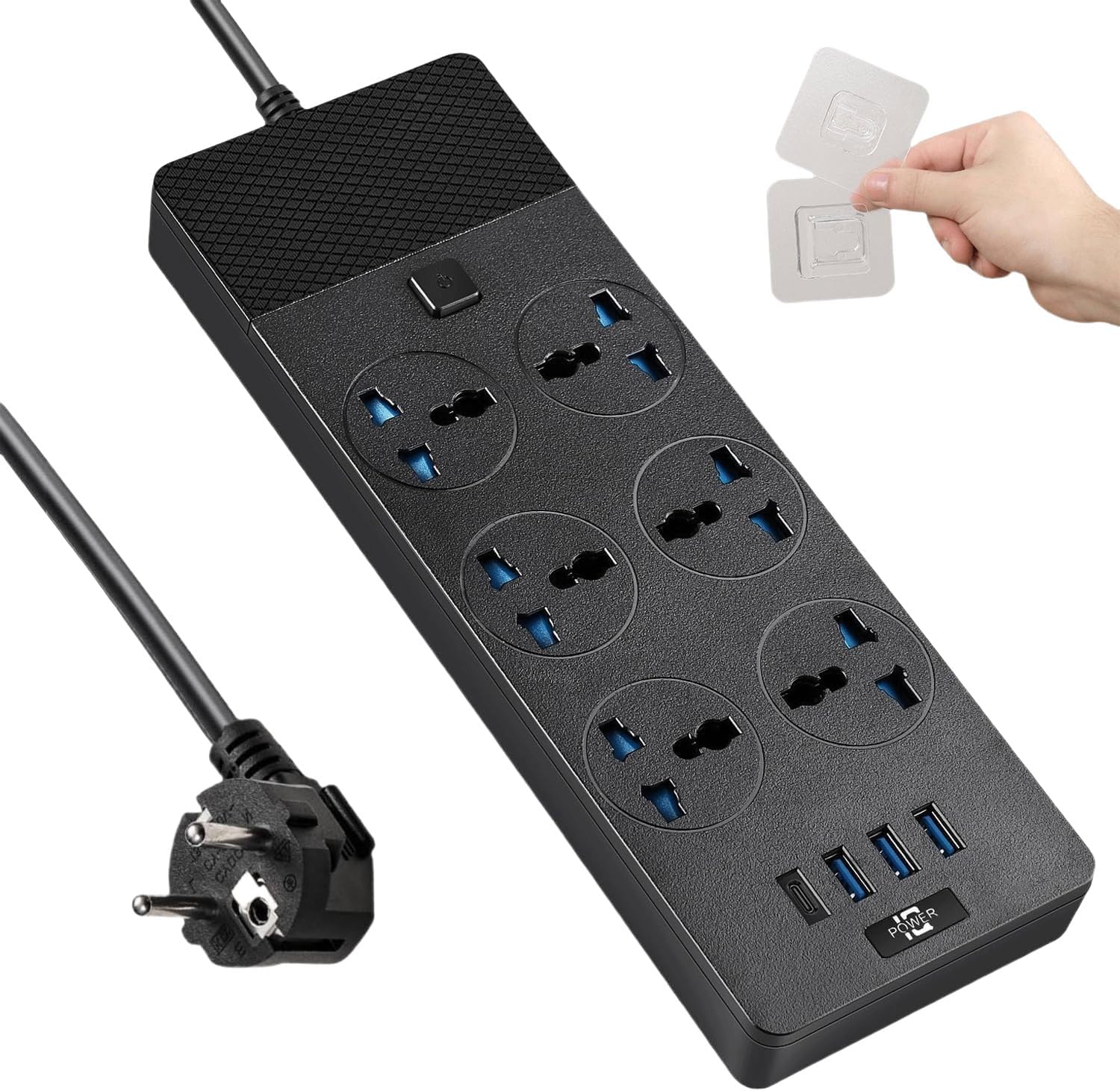 European Travel Plug Adapter, Jumpso Universal Power Strip with 6 AC Outlets and 4 USB Ports (1 USB C), 110-240v, 3000w 6ft Extension Cord International Power Adapter for Overseas Travel Essentials
