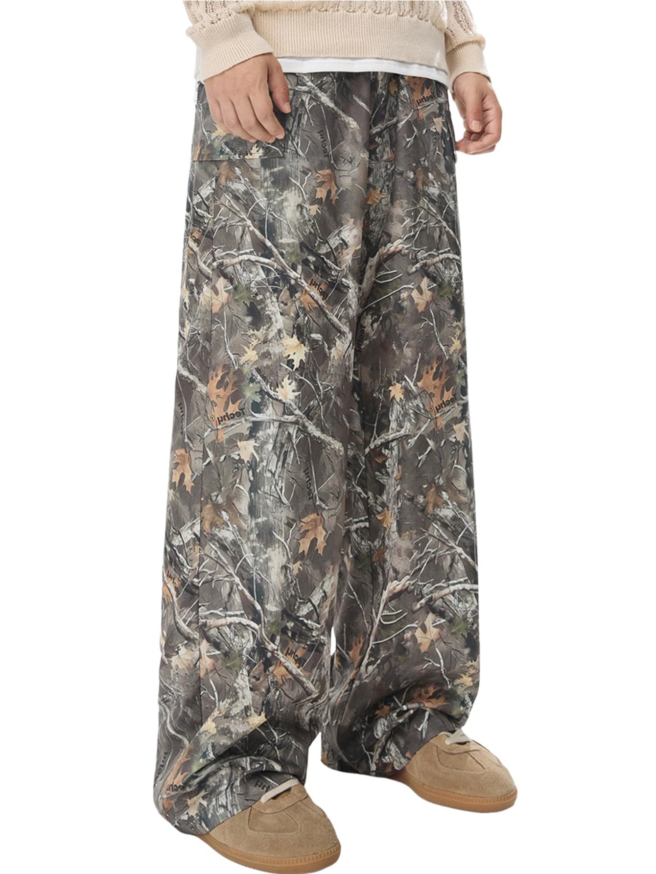 Mens Baggy Camo Pants Wide Leg Sweatpants Y2K Graphic Pants Elastic Waisted Drippy Streetwear Joggers Trousers