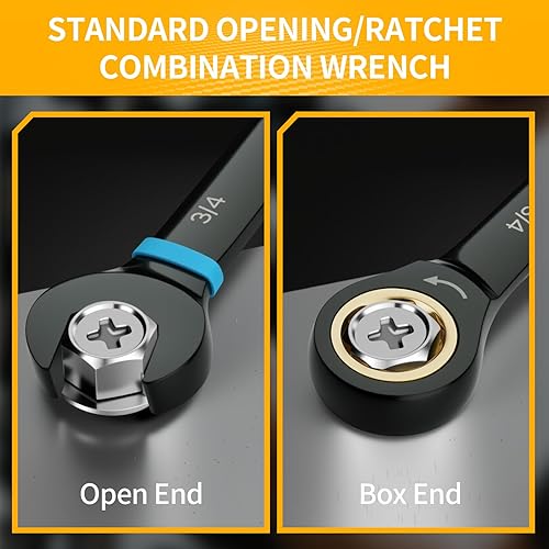 Miniatura 5 de Juego de llaves de trinquete, juego de llaves de trinquete, 9 piezas Sae 516 a 34 72Th de caja larga con anillo de color con bolsa enrollable con