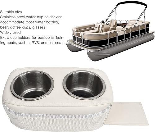 Miniatura 2 de Portavasos para barco, organizador portátil para barco con doble soporte de acero inoxidable, soporte doble para bebidas de pontón impermeable para
